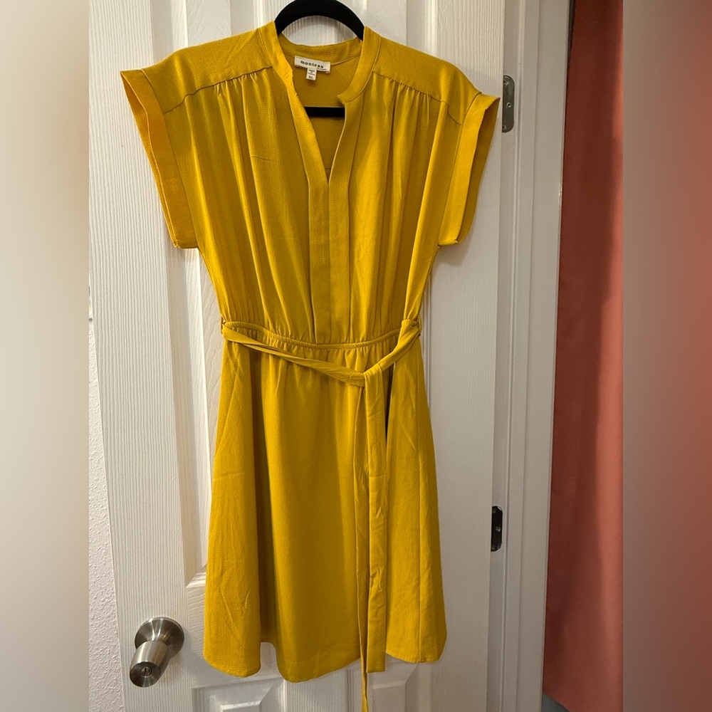Monteau Yellow Wrap Midi Dress with Dolman Sleeves